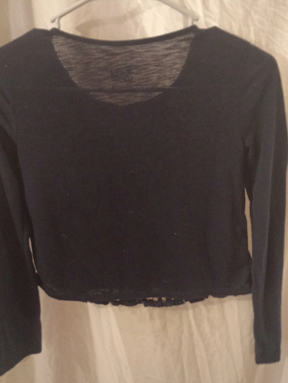 Justice Navy Long Sleeve Crochet Top with Blue Floral Applique